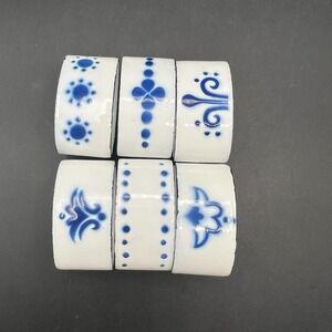 IKEA Heder Swedish Blue‎ White Enamel Napkin Rings Set of 6 Katarina Brieditis
